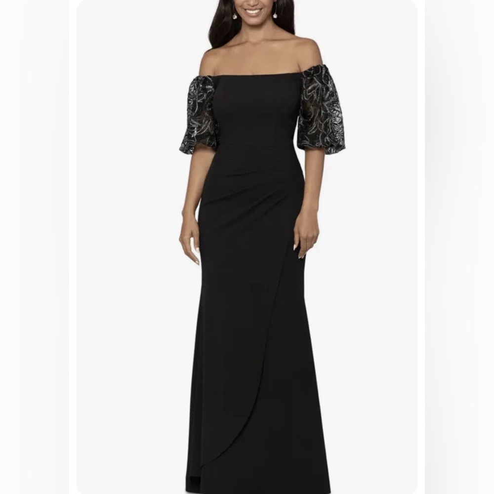 NWT Xscape Beaded Off Shoulder Gown Black Size 8